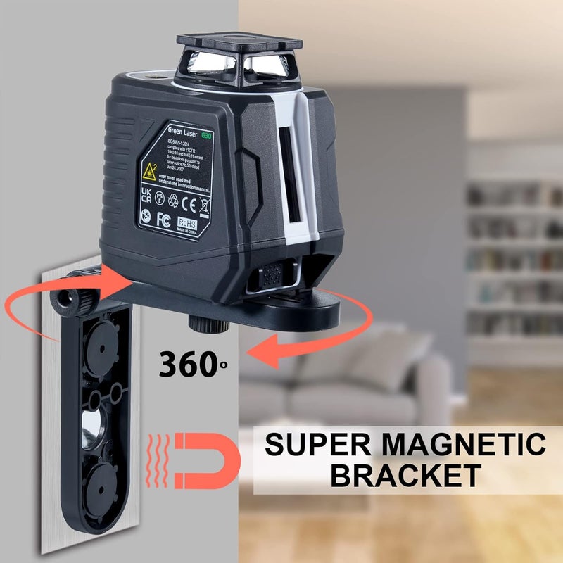 Firecore Laser Level 360 Self Leveling, 82 Ft Green 360° Cross Line Laser, 3 Brightness Adjustment, Pulse Mode, Magnetic Bracket, Carrying Pouch, for Picture Hanging Shelves Cabinets Home DIY Project - Image 4